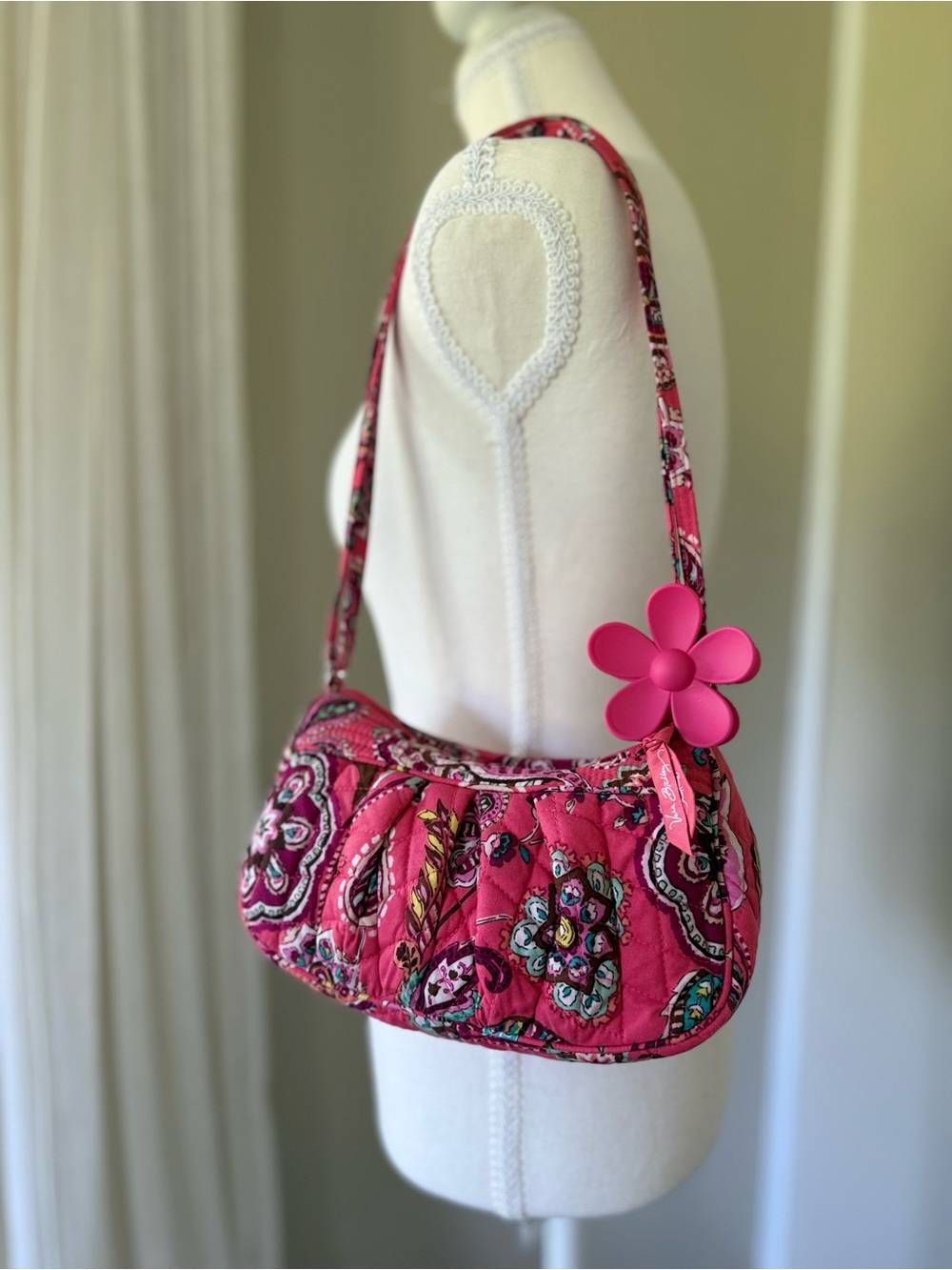 Vintage Vera Bradley Shoulder Bag Frannie quilted pink paisley Call Me Coral Y2K